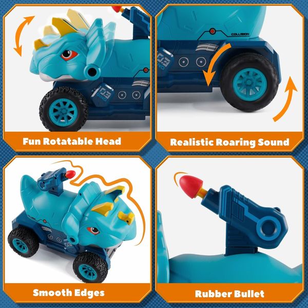 Truck Toys with 6 Die-Cast Metal Cars Foldable Track & Missile Launcher Birthday Gift Idea Toys for Kids Ages 3+(Blue)