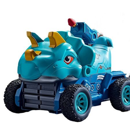 Truck Toys with 6 Die-Cast Metal Cars Foldable Track & Missile Launcher Birthday Gift Idea Toys for Kids Ages 3+(Blue)