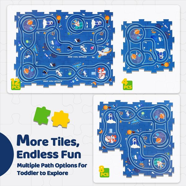 Puzzle Track Race Car Playset ,DIY Assemble Puzzle Mat Rail Train Educational Preschool Toys for Kids 3+