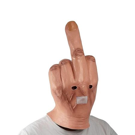 Middle Finger Funny Head Mask Costume Party Prop Men Latex Middle Finger Mask