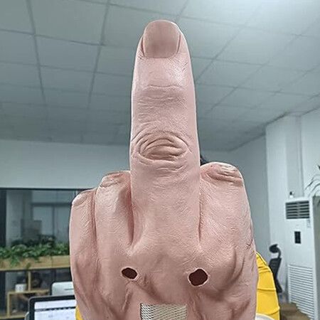 Middle Finger Funny Head Mask Costume Party Prop Men Latex Middle Finger Mask