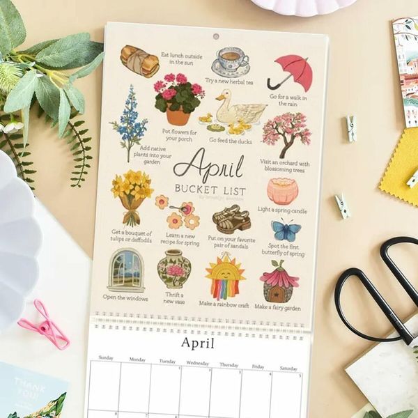 Bucket List Calendar, 9 x 12 inch 12 Months Large Double Spiral Wire Binding Wall Calendar or Organization, Great for New Year and Christmas Gifts