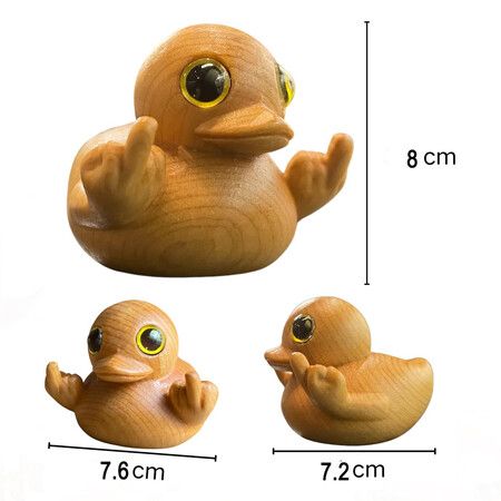 Handmade Wooden Middle Finger Duck Figurine, Funny Mini Duck Statue for Home, Office, Car Decor,8 x 7.6 x 7.3 cm