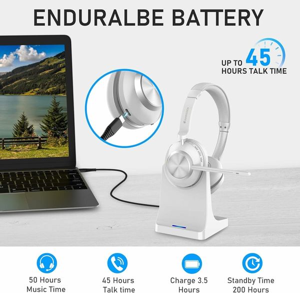 Wireless Bluetooth Headset with Microphone Noise Cancelling Talktime with USB Dongle for PC/Computer/Laptop/Cell Phones