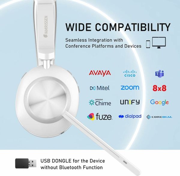 Wireless Bluetooth Headset with Microphone Noise Cancelling Talktime with USB Dongle for PC/Computer/Laptop/Cell Phones