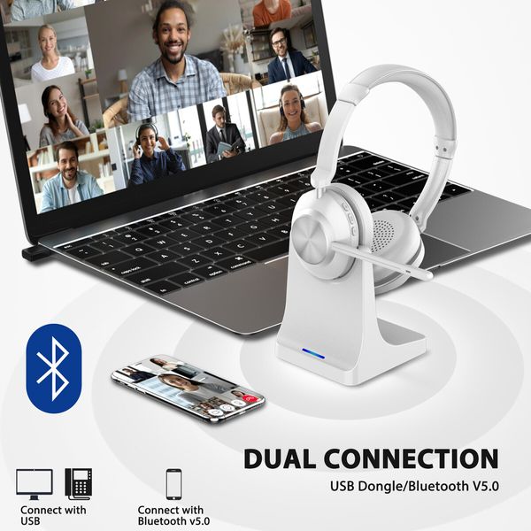 Wireless Bluetooth Headset with Microphone Noise Cancelling Talktime with USB Dongle for PC/Computer/Laptop/Cell Phones