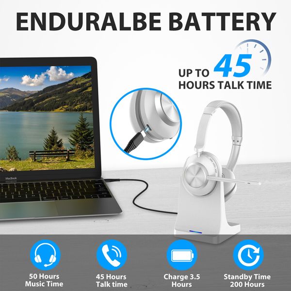 Wireless Bluetooth Headset with Microphone Noise Cancelling Talktime with USB Dongle for PC/Computer/Laptop/Cell Phones