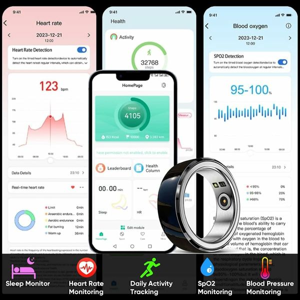 Smart Ring Fitness Tracker with Charging Case,Wearable Smart Tracker Rate Monitor Sleep Recorder for Men Women(10#-White)