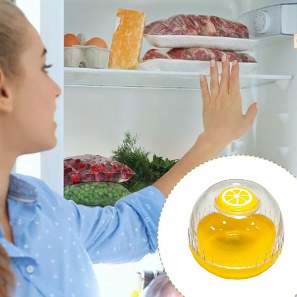 Fruit and Vegetable Silicone Storage Box,Anti-Oxidation Fruit Containers for Fridge,Ideal for Lemon Onion Apple Avocado Garlic Keeper(Yellow)