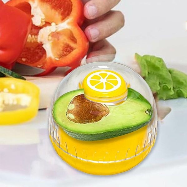 Fruit and Vegetable Silicone Storage Box,Anti-Oxidation Fruit Containers for Fridge,Ideal for Lemon Onion Apple Avocado Garlic Keeper(Yellow)