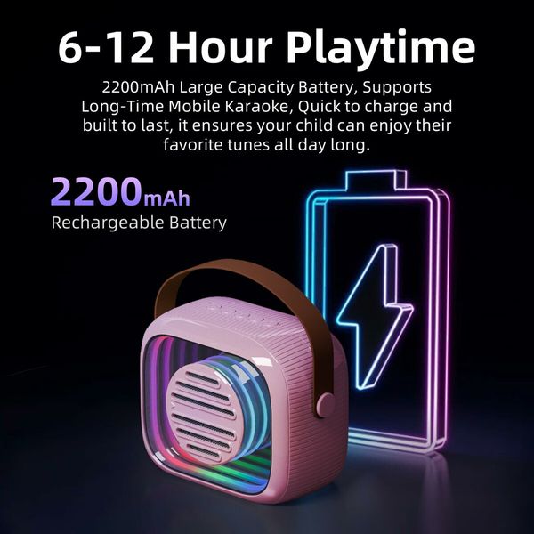 Mini Karaoke Machine for Kids- Portable Bluetooth Speaker with 2 Microphone 5 Voice Changing Effects for Christmas Gifts(Pink)