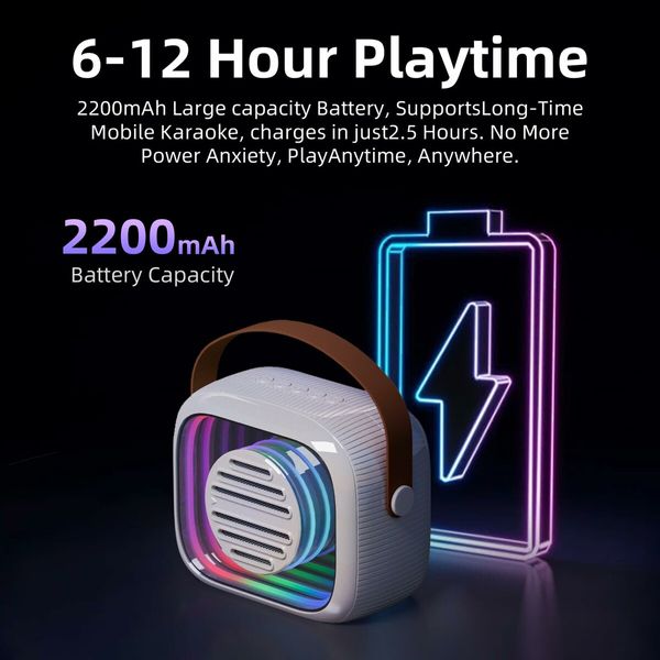 Mini Karaoke Machine for Kids- Portable Bluetooth Speaker with 2 Microphone 5 Voice Changing Effects for Christmas Gifts(Beige)