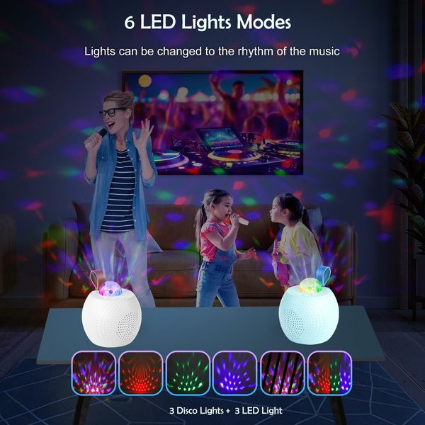 Mini Karaoke Machine for Kids Bluetooth Speaker with 2 Wireless Mic,Portable Microphone Speaker with Colorful LED(White)