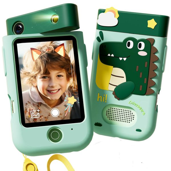 Kids Smart Phone Touchscreen 2.8 Inch Toddler Learning Toy with Rotating Camera Music Player 32G SD Card-Green