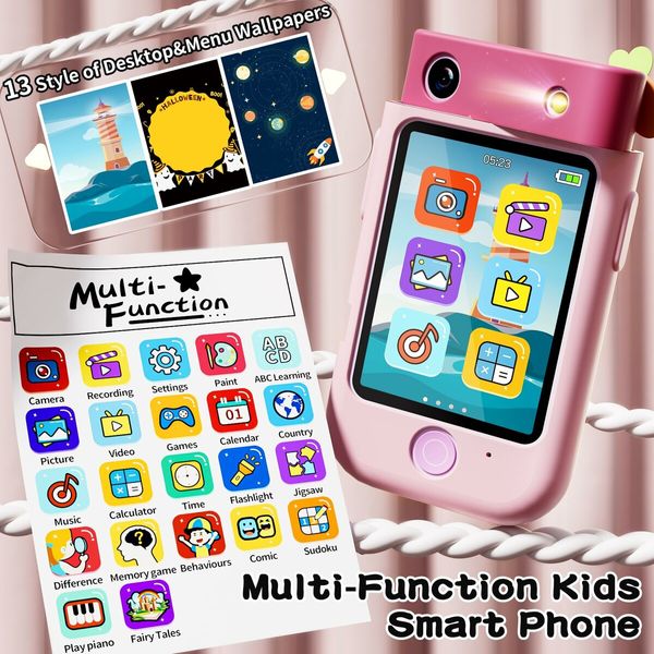 Kids Smart Phone Touchscreen 2.8 Inch Toddler Learning Toy with Rotating Camera Music Player 32G SD Card