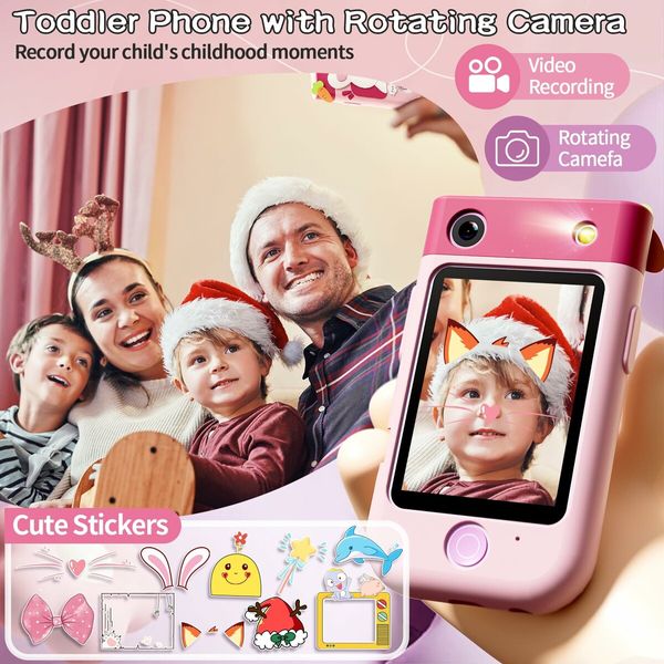 Kids Smart Phone Touchscreen 2.8 Inch Toddler Learning Toy with Rotating Camera Music Player 32G SD Card