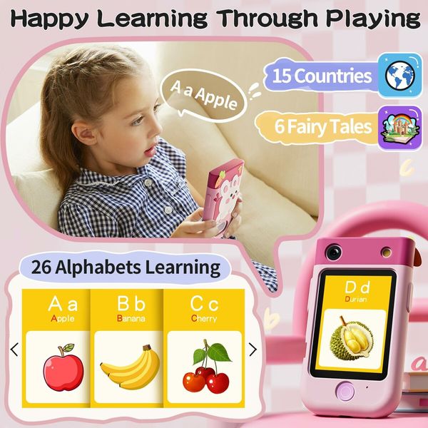 Kids Smart Phone Touchscreen 2.8 Inch Toddler Learning Toy with Rotating Camera Music Player 32G SD Card