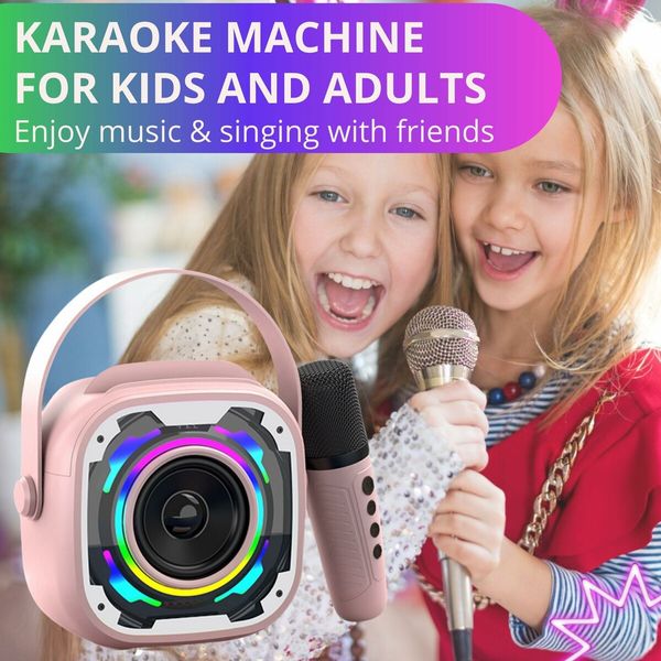 Mini Karaoke Machine for Kids - Phone Stand & Brilliant Sound & 2 Sensitive Microphones -Pink