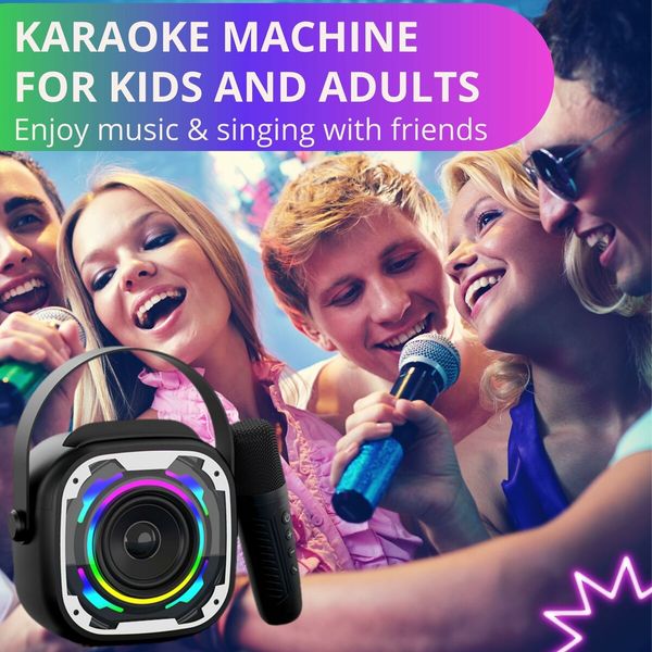 Mini Karaoke Machine for Kids - Phone Stand & Brilliant Sound & 2 Sensitive Microphones -White