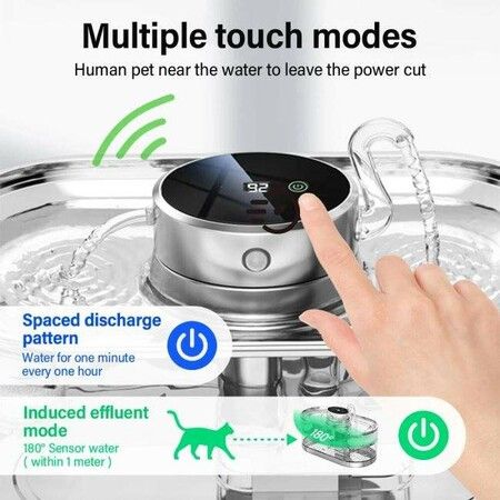 3L Wireless Automatic Cat Water Fountain Battery Operated with 2 Spout Rechargeable Dog Water Bowl Dispenser Indoor with Motion Sensor