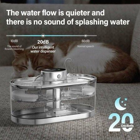 3L Wireless Automatic Cat Water Fountain Battery Operated with 2 Spout Rechargeable Dog Water Bowl Dispenser Indoor with Motion Sensor