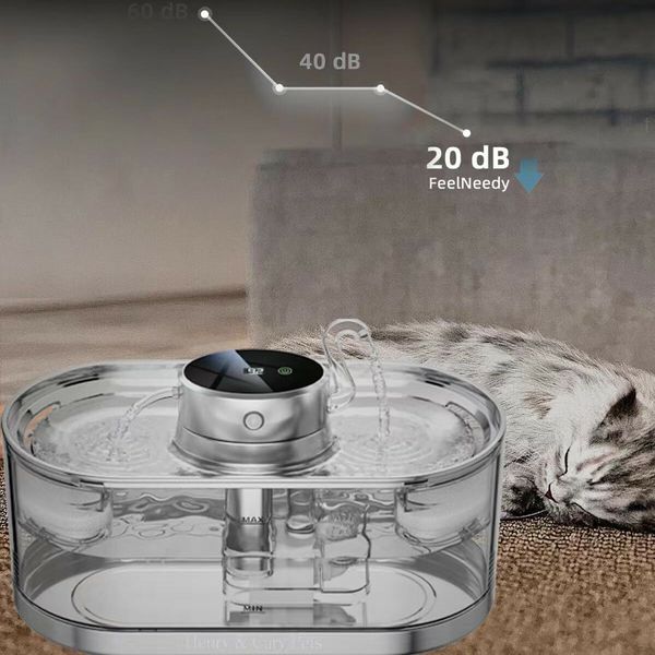 3L Wireless Automatic Cat Water Fountain Battery Operated with 2 Spout Rechargeable Dog Water Bowl Dispenser Indoor with Motion Sensor