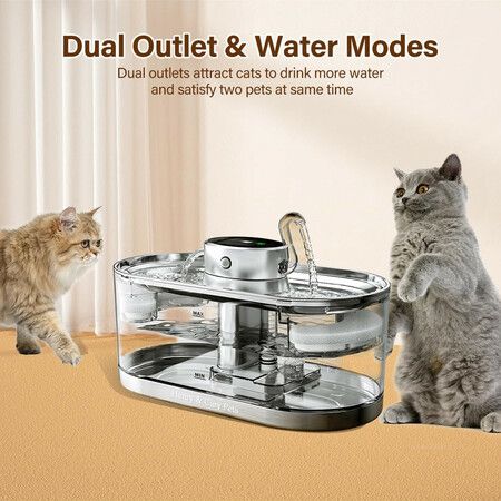 3L Wireless Automatic Cat Water Fountain Battery Operated with 2 Spout Rechargeable Dog Water Bowl Dispenser Indoor with Motion Sensor