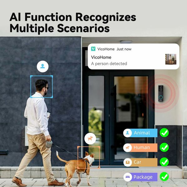Doorbell Camera Wireless, FHD Smart Video Doorbell 2.4G Wi-Fi, Anti Theft, PIR Motion Detection for Apartment Outdoor, Instant Alerts, 2-Way Audio