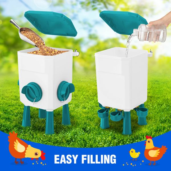 Chicken Bird Feeder Waterer Set 12kg 11L Automatic Food Water Dispenser Auto Chook Poultry Gravity Fed Feeding Drinking Coop Fence Rat Proof