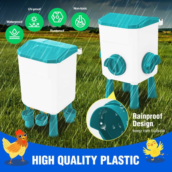 Chicken Bird Feeder Waterer Set 12kg 11L Automatic Food Water Dispenser Auto Chook Poultry Gravity Fed Feeding Drinking Coop Fence Rat Proof