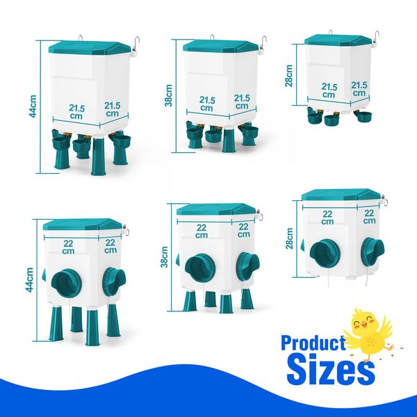 Chicken Bird Feeder Waterer Set 12kg 11L Automatic Food Water Dispenser Auto Chook Poultry Gravity Fed Feeding Drinking Coop Fence Rat Proof