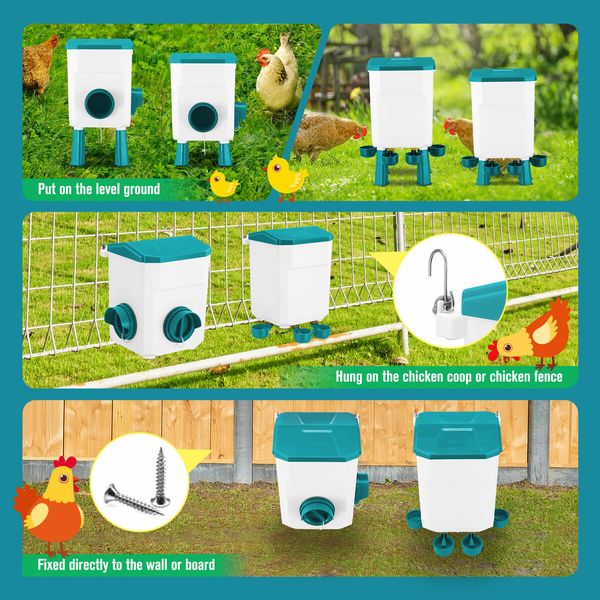 Chicken Bird Feeder Waterer Set 8KG Auto Food Dispenser 7L Drinker Automatic Hen Chook Chick Treadle Feeding Drinking System Rat Proof