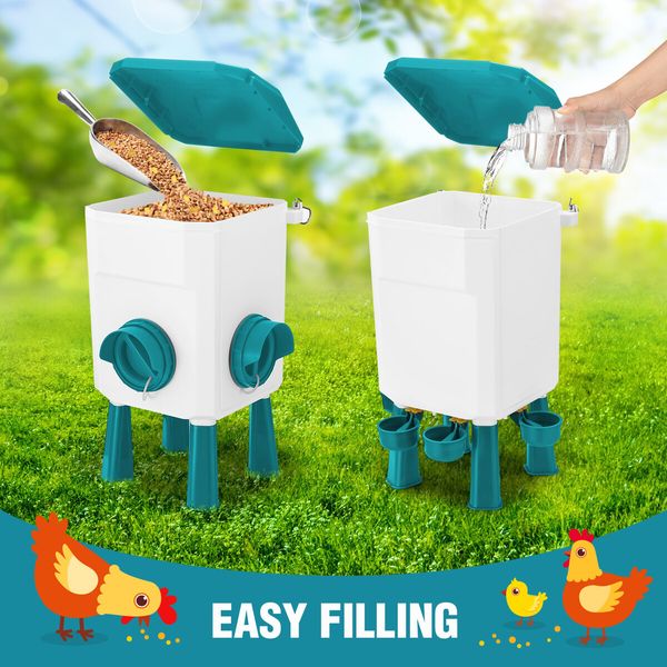 Chicken Bird Feeder Waterer Set 8KG Auto Food Dispenser 7L Drinker Automatic Hen Chook Chick Treadle Feeding Drinking System Rat Proof