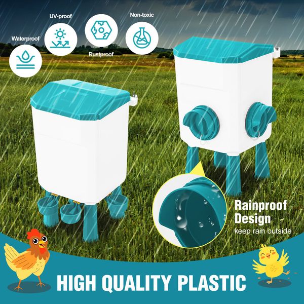 Chicken Bird Feeder Waterer Set 8KG Auto Food Dispenser 7L Drinker Automatic Hen Chook Chick Treadle Feeding Drinking System Rat Proof