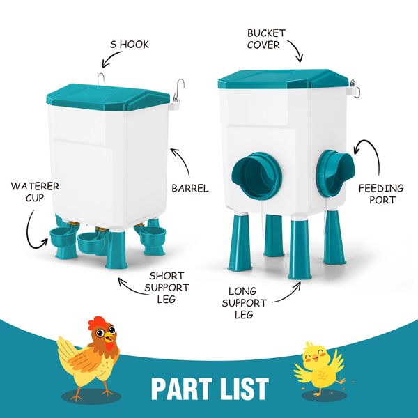 Chicken Bird Feeder Waterer Set 8KG Auto Food Dispenser 7L Drinker Automatic Hen Chook Chick Treadle Feeding Drinking System Rat Proof