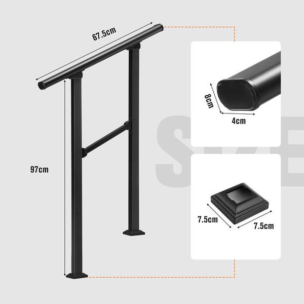 Stair Handrail Railings 1 to 2 Steps Black Metal Adjustable Safety Guard Hand Rails Kit for Outdoor Staircases Decks Porches