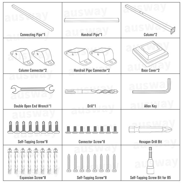 Stair Handrail Railings 1 to 2 Steps Black Metal Adjustable Safety Guard Hand Rails Kit for Outdoor Staircases Decks Porches