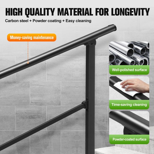 Stair Handrail Railings 4 to 5 Steps Metal Adjustable Black Safety Guard Hand Rails Kit for Outdoor Staircases Porches Decks