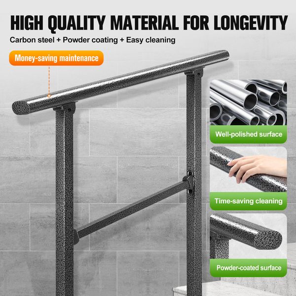 Stair Handrail Railings 2 to 3 Steps Black Metal Adjustable Safety Guard Hand Rails Kit for Outdoor Staircases Decks Porches