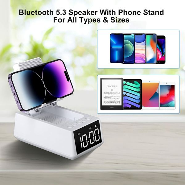 Cell Phone Stand Bluetooth Speaker with Anti-Slip Base,HD Surround Sound,Cool Multi Functional Gadget,Unique Gift for Him,Her,Husband,Wife,Dad,Mom (White)