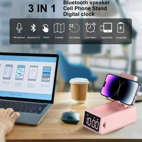 Cell Phone Stand Bluetooth Speaker with Anti-Slip Base,HD Surround Sound,Cool Multi Functional Gadget,Unique Gift for Him,Her,Husband,Wife,Dad,Mom (Pink)