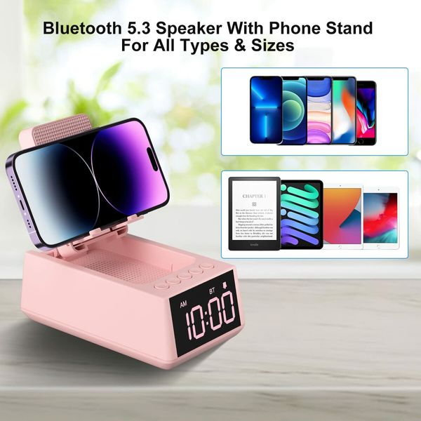 Cell Phone Stand Bluetooth Speaker with Anti-Slip Base,HD Surround Sound,Cool Multi Functional Gadget,Unique Gift for Him,Her,Husband,Wife,Dad,Mom (Pink)