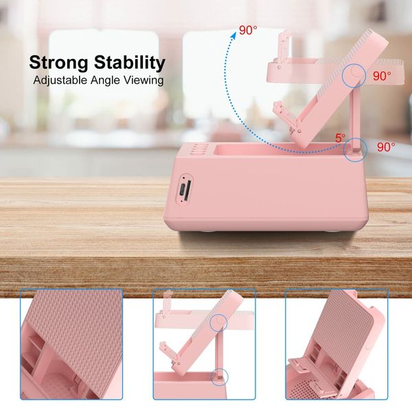 Cell Phone Stand Bluetooth Speaker with Anti-Slip Base,HD Surround Sound,Cool Multi Functional Gadget,Unique Gift for Him,Her,Husband,Wife,Dad,Mom (Pink)