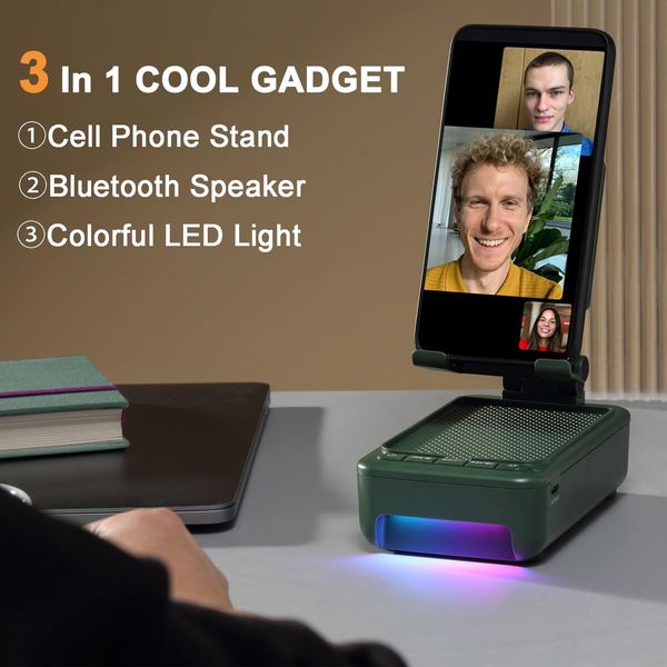 Cell Phone Stand with Bluetooth Speaker and Led Color Changing Light,Unique Gifts for Women Dad Her Husband,Birthday Gifts for Men (Green)