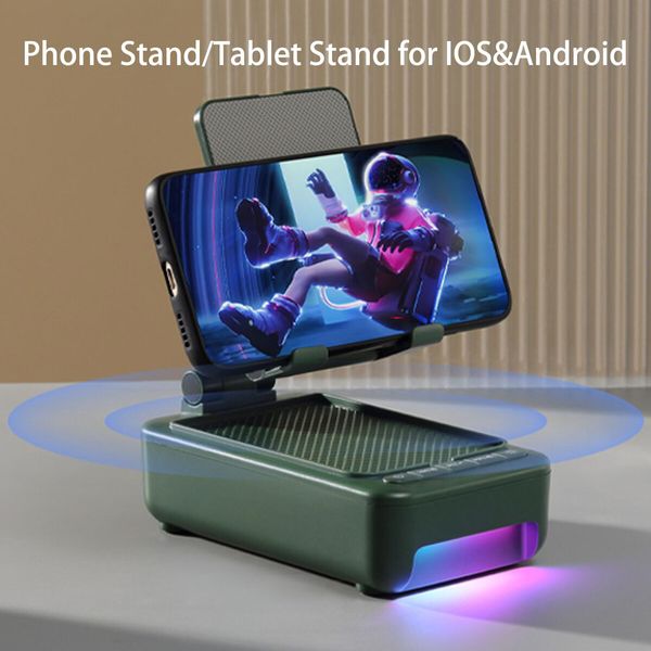 Cell Phone Stand with Bluetooth Speaker and Led Color Changing Light,Unique Gifts for Women Dad Her Husband,Birthday Gifts for Men (Green)