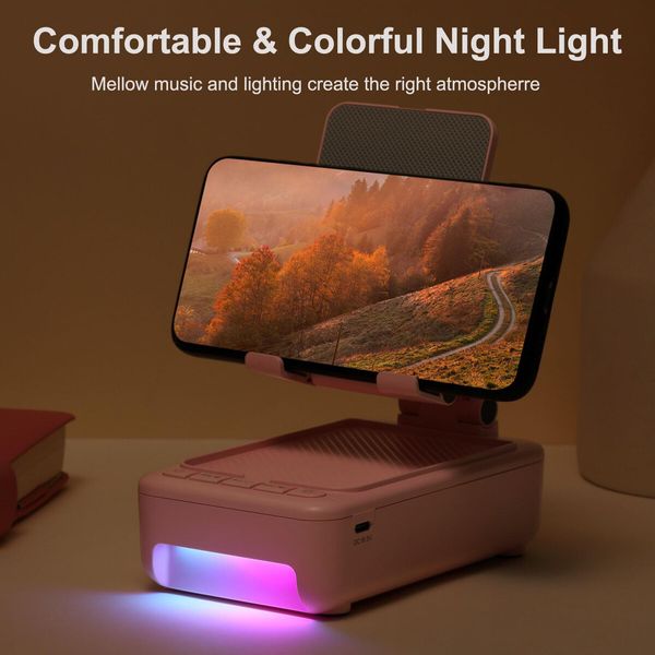 Cell Phone Stand with Bluetooth Speaker and Led Color Changing Light,Unique Gifts for Women Dad Her Husband,Birthday Gifts for Men (Pink)