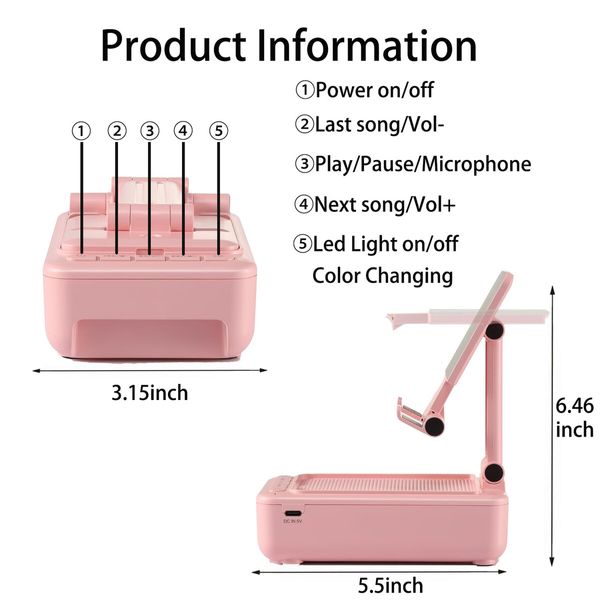 Cell Phone Stand with Bluetooth Speaker and Led Color Changing Light,Unique Gifts for Women Dad Her Husband,Birthday Gifts for Men (Pink)