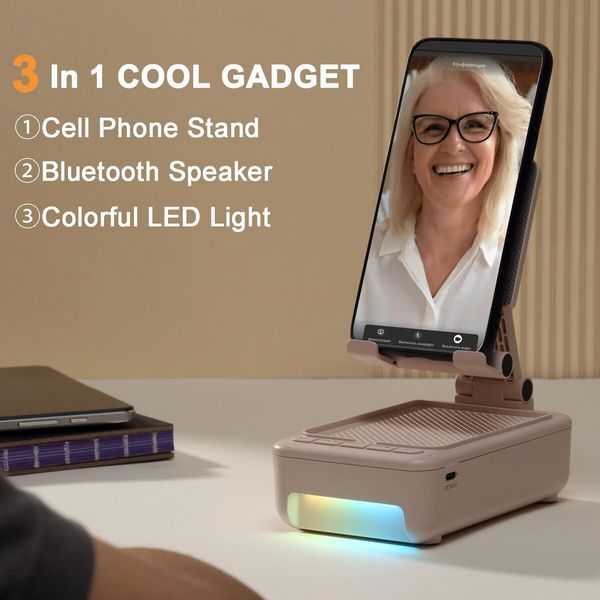 Cell Phone Stand with Bluetooth Speaker and Led Color Changing Light,Unique Gifts for Women Dad Her Husband,Birthday Gifts for Men (White)