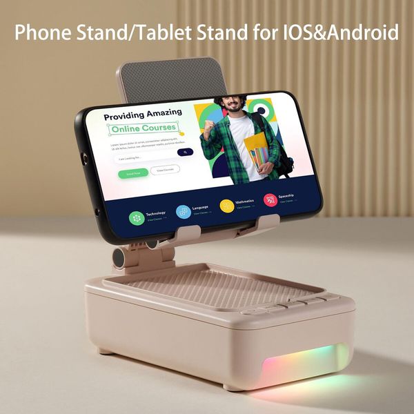 Cell Phone Stand with Bluetooth Speaker and Led Color Changing Light,Unique Gifts for Women Dad Her Husband,Birthday Gifts for Men (White)