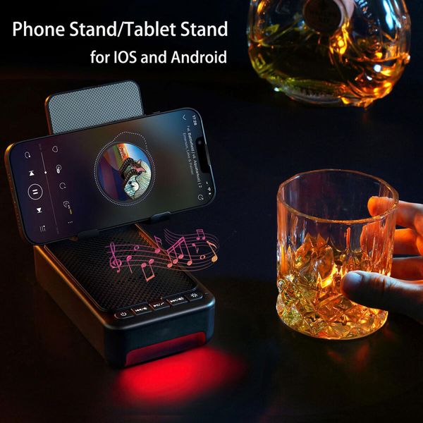 Cell Phone Stand with Bluetooth Speaker and Led Color Changing Light,Unique Gifts for Women Dad Her Husband,Birthday Gifts for Men (Black)